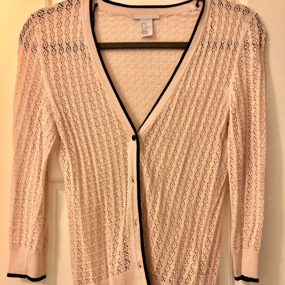 H&M Cardigan, XS, light pink and black trim